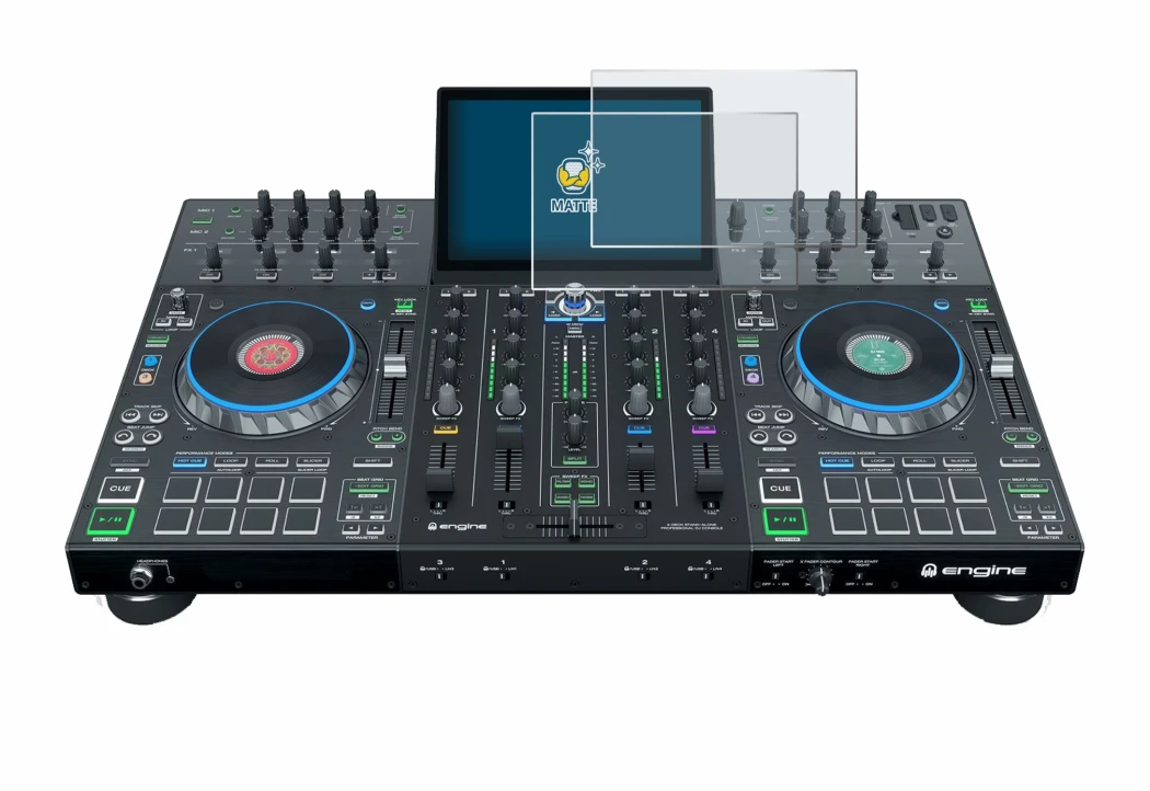 Abbildung des Geräts Denon DJ Prime 4+ mit einer Vielzahl des Displayschutzes.