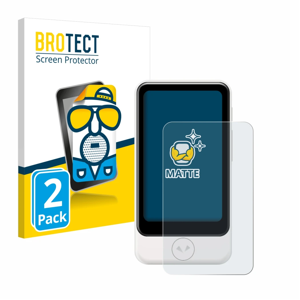 Vorderseite einer Produktverpackung mit dem Markenlogo BROTECT. Daneben ist das Gerät Pocketalk Plus mit dem zugehörigen Displ