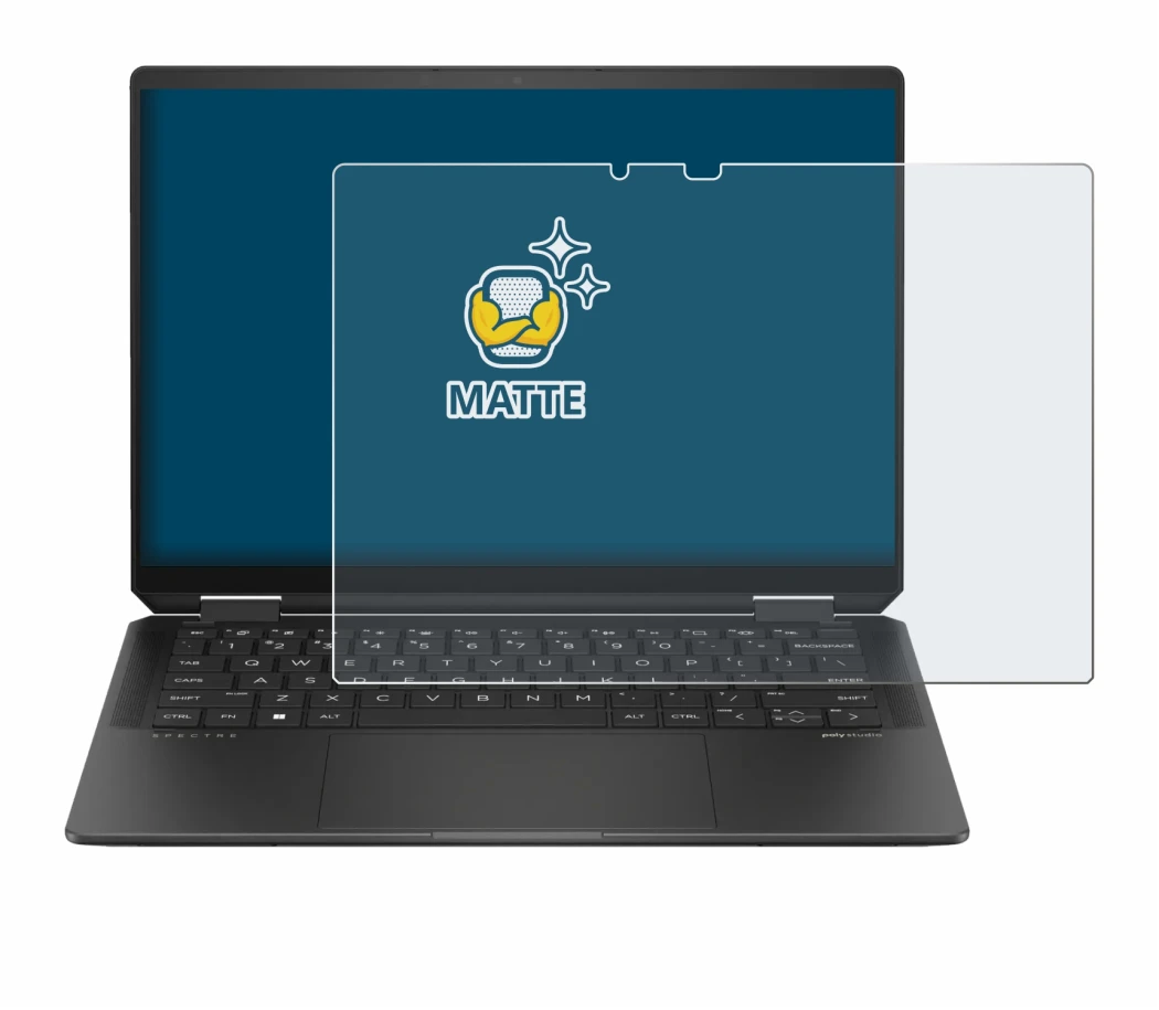 Abbildung des Geräts HP Spectre x360 (14-e) 2024 mit einer Vielzahl des Displayschutzes.