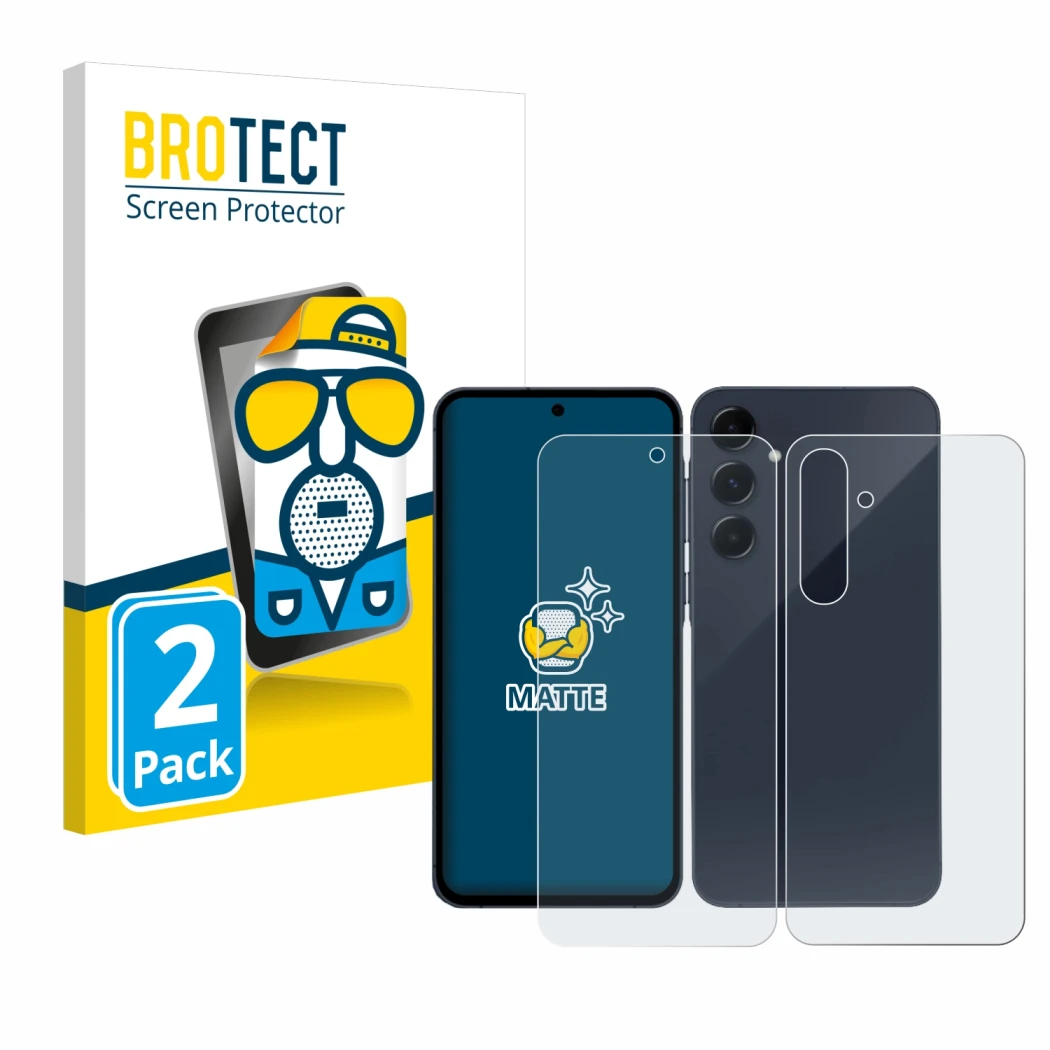 Vorderseite einer Produktverpackung mit dem Markenlogo BROTECT. Daneben ist das Gerät Samsung Galaxy A35 5G (Display+Rückseite