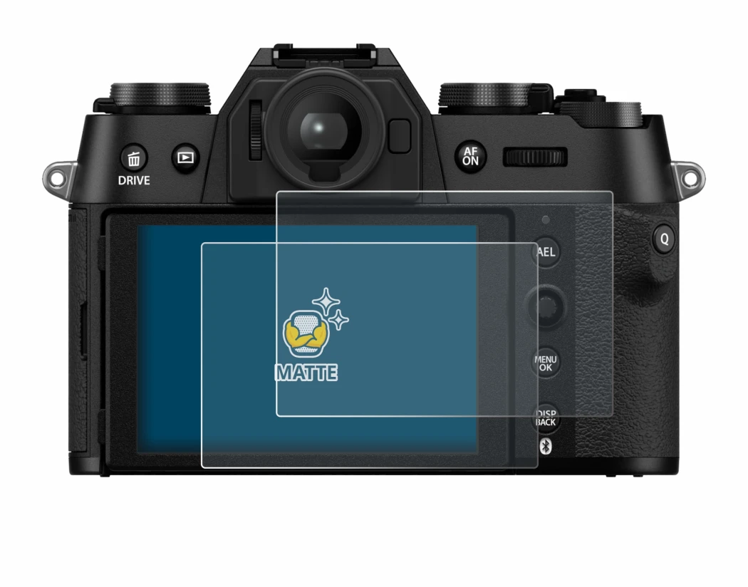 Abbildung des Geräts Fujifilm X-T50 mit einer Vielzahl des Displayschutzes.