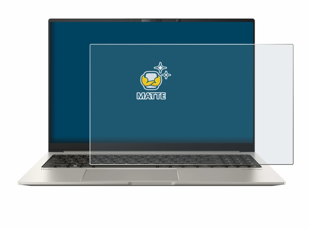 Abbildung des Geräts ASUS ZenBook 15 OLED UM3504 mit einer Vielzahl des Displayschutzes.