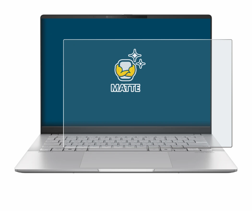 Abbildung des Geräts ASUS Vivobook S 14 OLED M5406 mit einer Vielzahl des Displayschutzes.