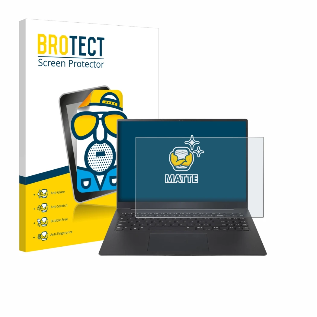 Vorderseite einer Produktverpackung mit dem Markenlogo BROTECT. Daneben ist das Gerät LG gram Pro 16 2024 mit dem zugehörigen