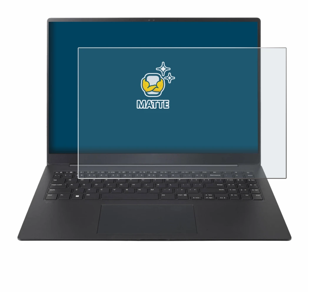 Abbildung des Geräts LG gram Pro 16 2024 mit einer Vielzahl des Displayschutzes.