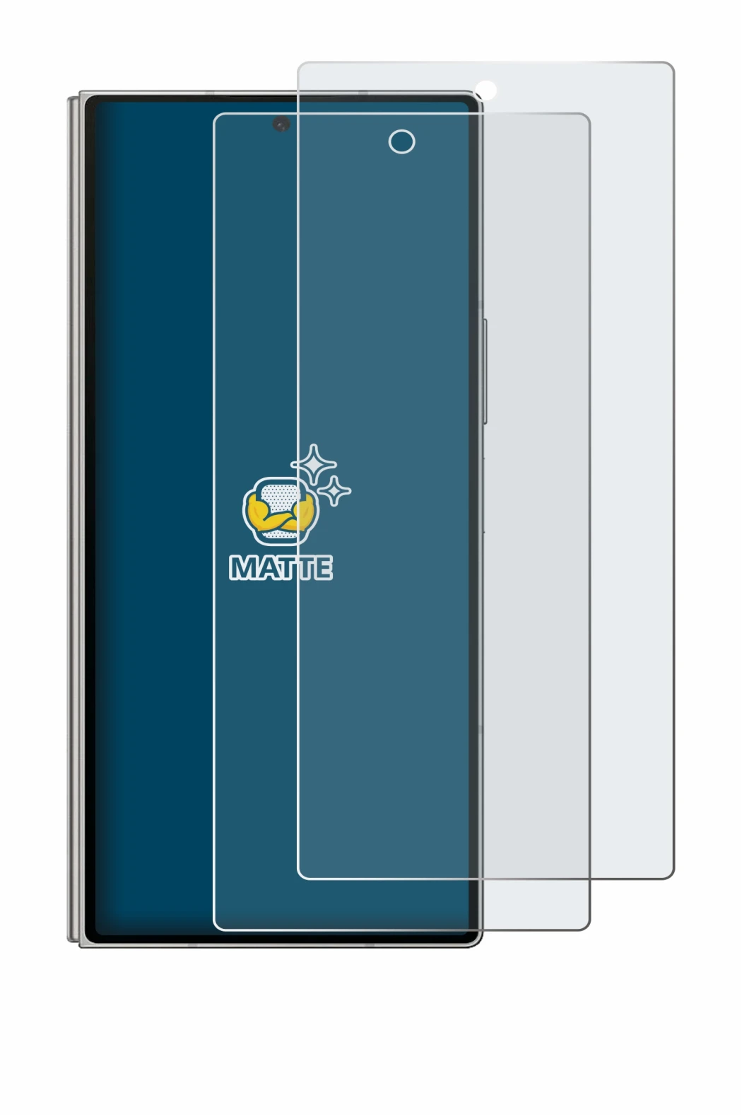 Abbildung des Geräts Samsung Galaxy Z Fold 6 5G mit einer Vielzahl des Displayschutzes.