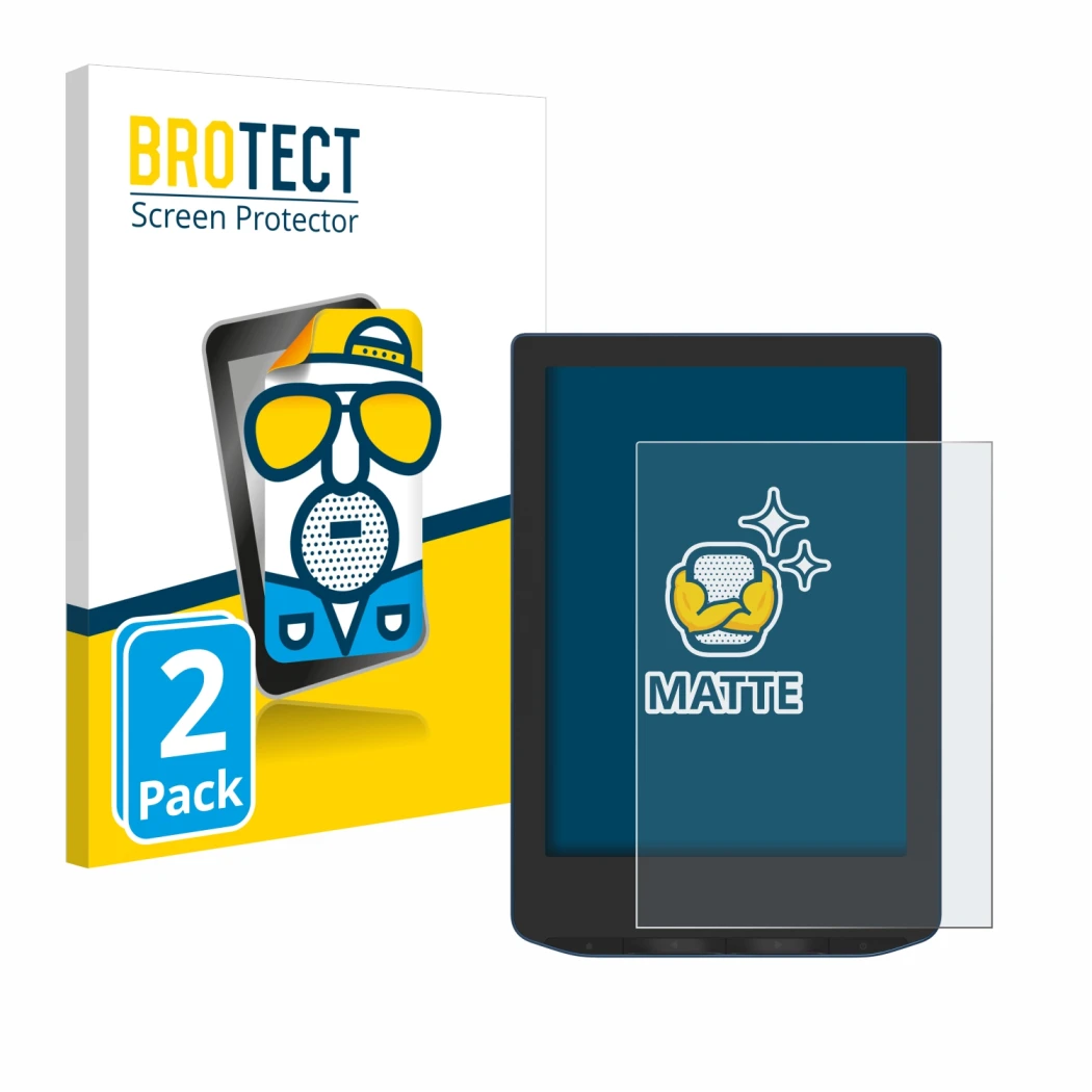 Vorderseite einer Produktverpackung mit dem Markenlogo BROTECT. Daneben ist das Gerät PocketBook Verse Pro Color mit dem zugeh