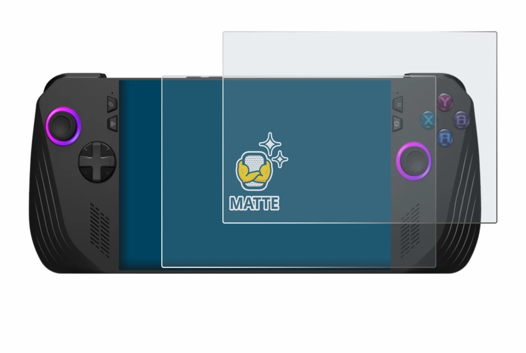 Abbildung des Geräts ASUS ROG Ally X (2024) mit einer Vielzahl des Displayschutzes.