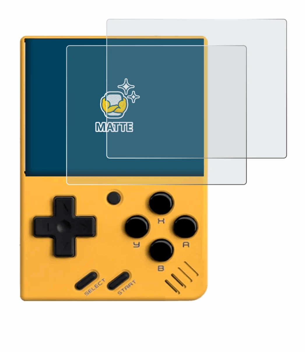 Abbildung des Geräts Miyoo Mini V4 mit einer Vielzahl des Displayschutzes.