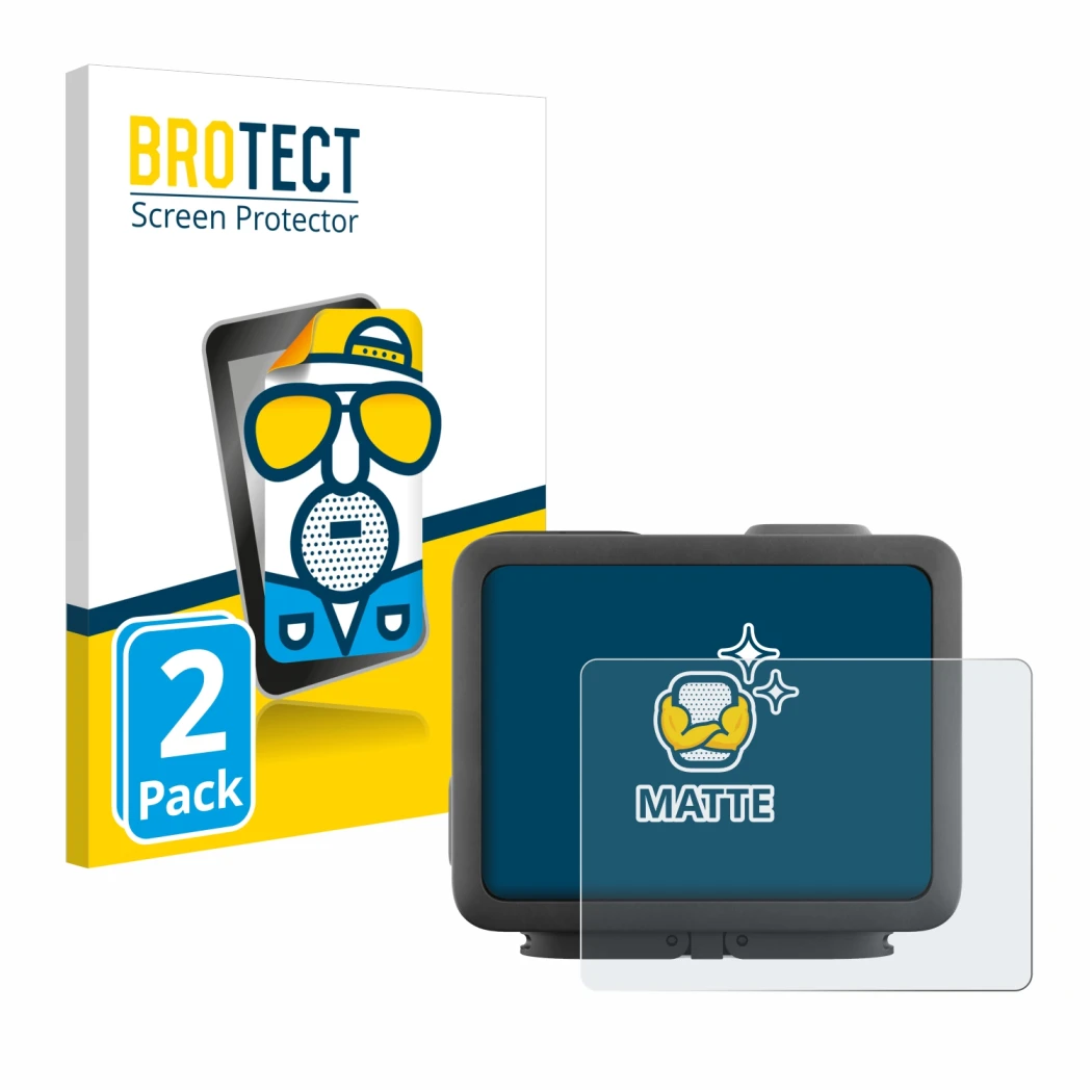 Vorderseite einer Produktverpackung mit dem Markenlogo BROTECT. Daneben ist das Gerät GoPro Hero 4k mit dem zugehörigen Displa