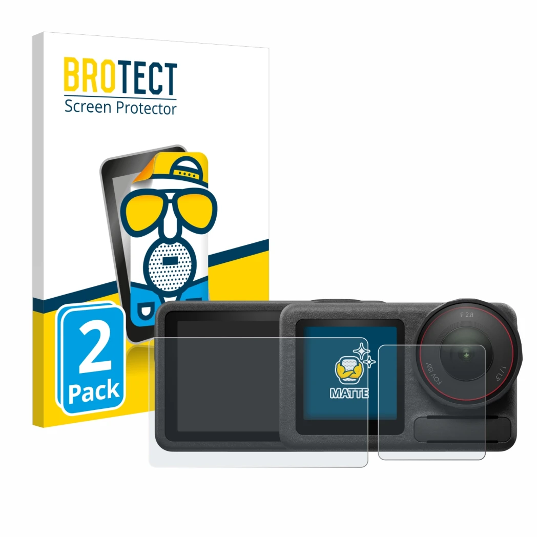 Vorderseite einer Produktverpackung mit dem Markenlogo BROTECT. Daneben ist das Gerät DJI Osmo Action 5 Pro mit dem zugehörige