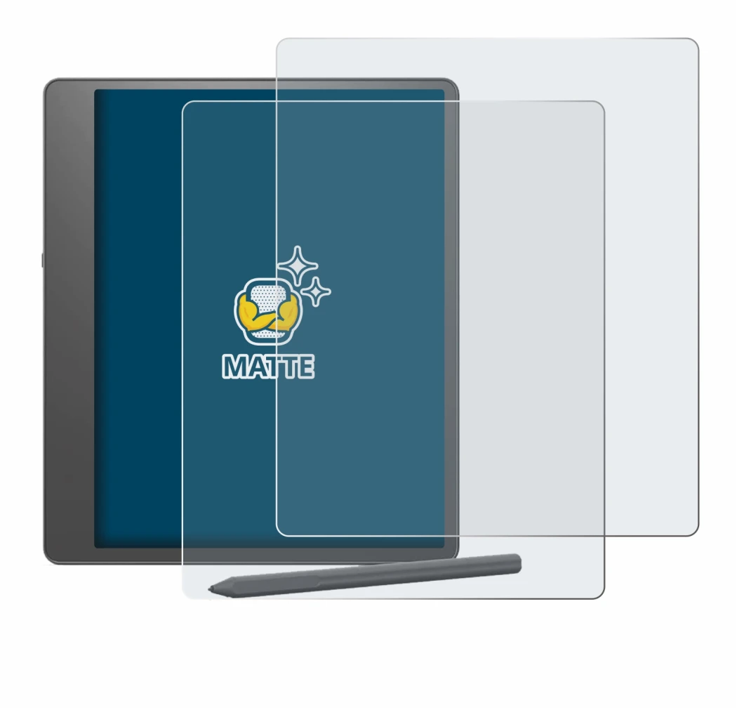 Abbildung des Geräts Amazon Kindle Scribe 2024 mit einer Vielzahl des Displayschutzes.