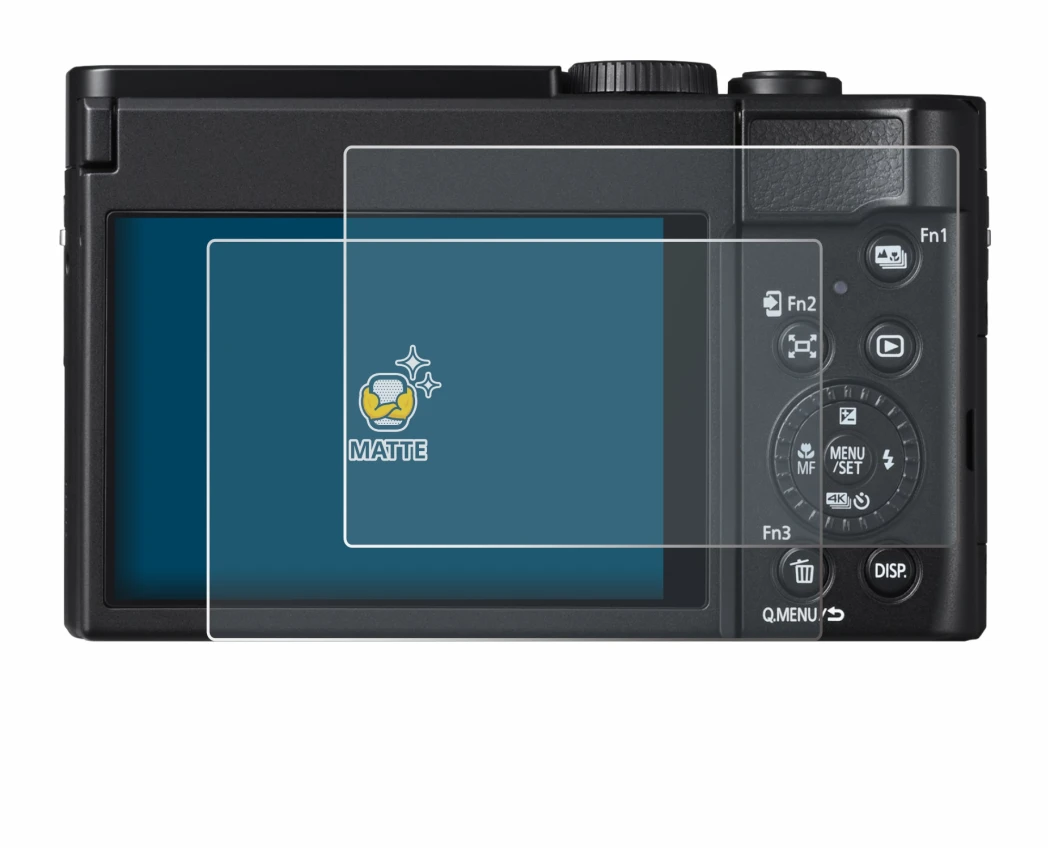 Abbildung des Geräts Panasonic Lumix DC-TZ99 mit einer Vielzahl des Displayschutzes.