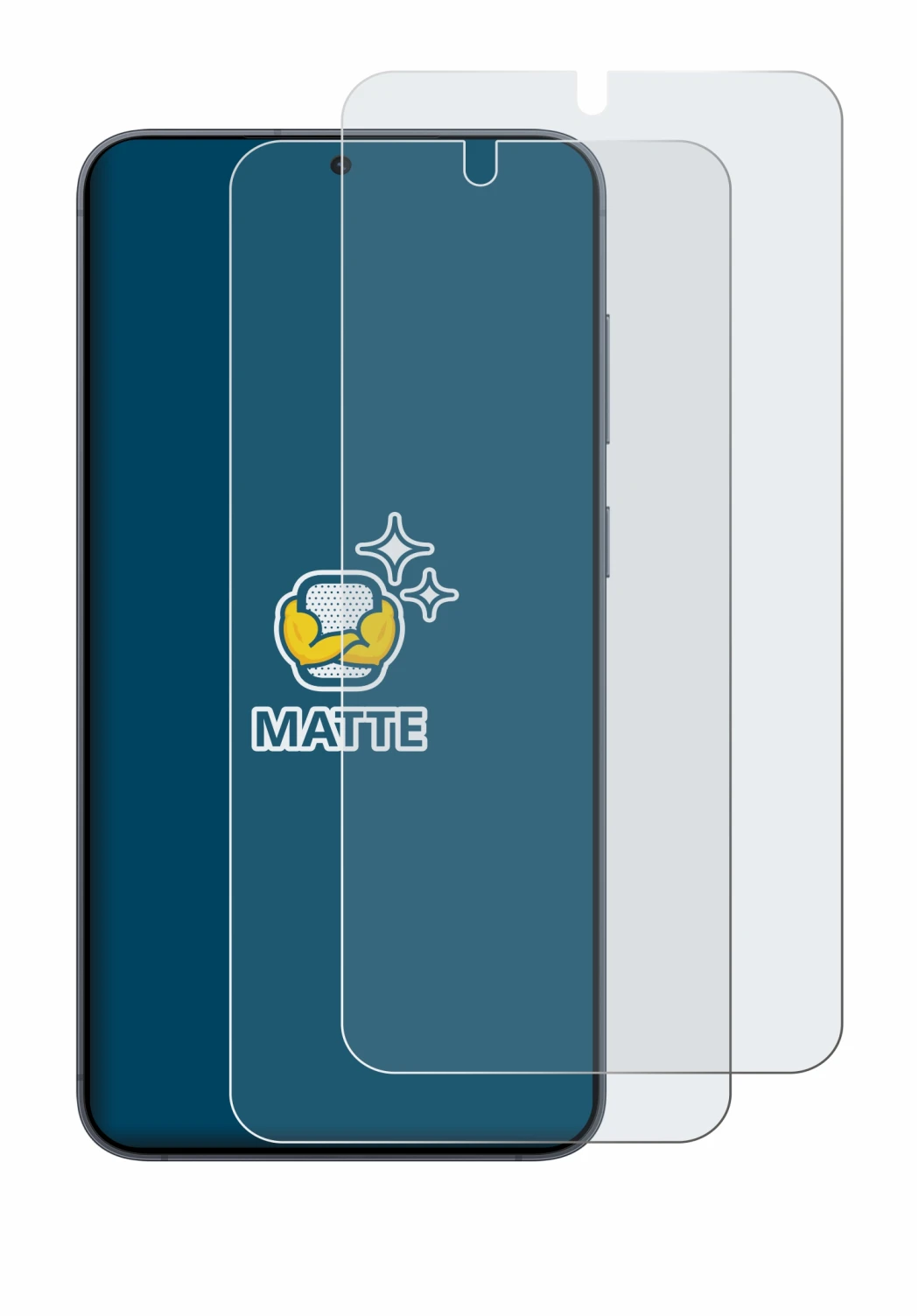 Abbildung des Geräts Samsung Galaxy S25 mit einer Vielzahl des Displayschutzes.