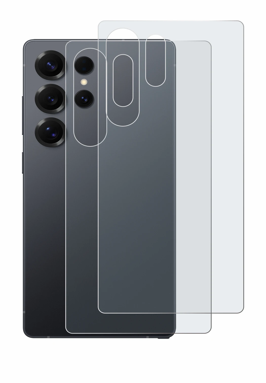 Abbildung des Geräts Samsung Galaxy S25 Ultra Enterprise Edition (Rückseite) mit einer Vielzahl des Displayschutzes.