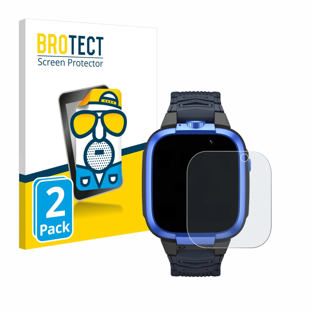 Vorderseite einer Produktverpackung mit dem Markenlogo BROTECT. Daneben ist das Gerät Xiaomi Mibro Kids Z3 mit dem zugehörigen