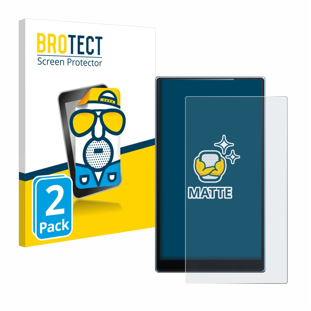 Vorderseite einer Produktverpackung mit dem Markenlogo BROTECT. Daneben ist das Gerät FiiO JM21 mit dem zugehörigen Displaysch