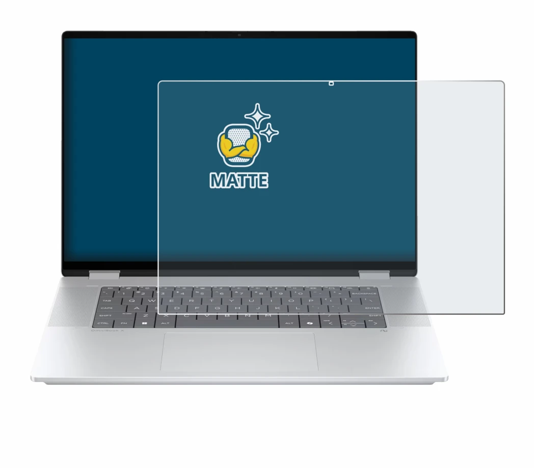 Abbildung des Geräts HP OmniBook X Flip 16-aX mit einer Vielzahl des Displayschutzes.