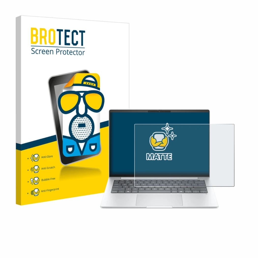 Vorderseite einer Produktverpackung mit dem Markenlogo BROTECT. Daneben ist das Gerät HP EliteBook 8 G1i 14