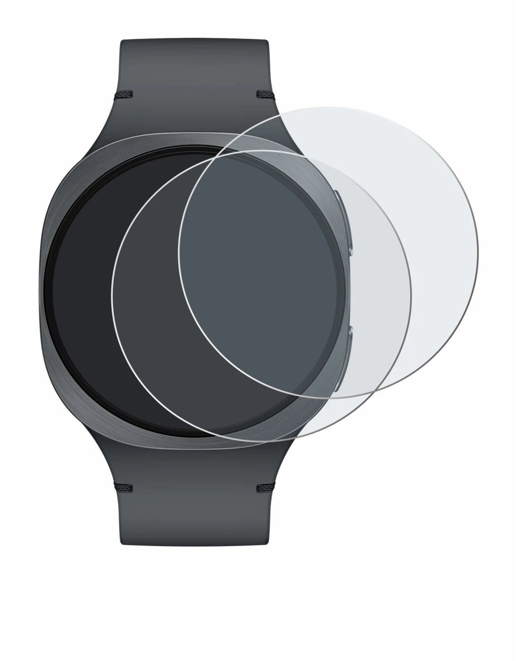 Abbildung des Geräts Samsung Galaxy Watch 8 (40 mm) mit einer Vielzahl des Displayschutzes.