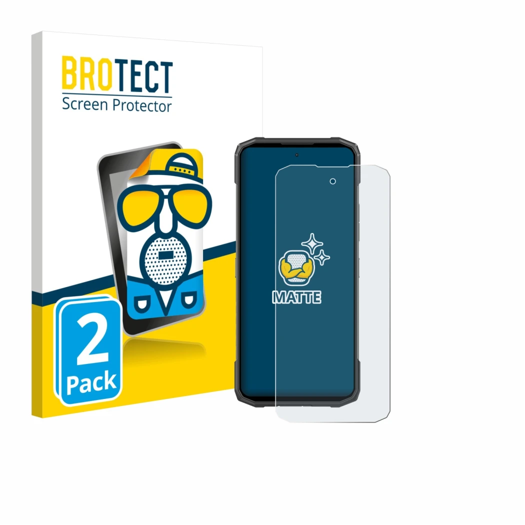 Vorderseite einer Produktverpackung mit dem Markenlogo BROTECT. Daneben ist das Gerät Doogee Blade 20 mit dem zugehörigen Disp