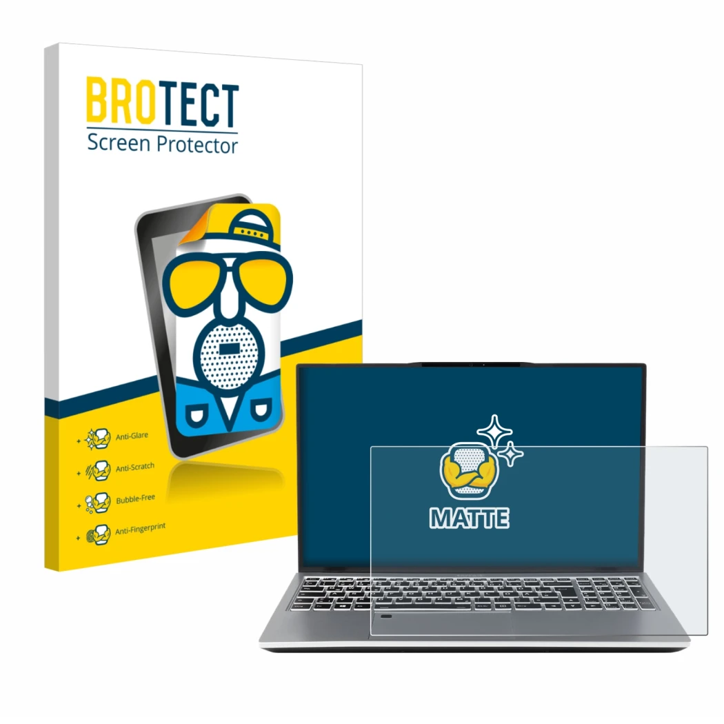 Vorderseite einer Produktverpackung mit dem Markenlogo BROTECT. Daneben ist das Gerät terra Mobile 1551R i7 1355U W11P mit dem