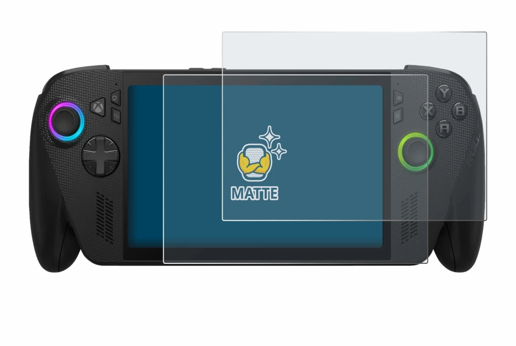 Abbildung des Geräts ASUS ROG Xbox Ally X mit einer Vielzahl des Displayschutzes.