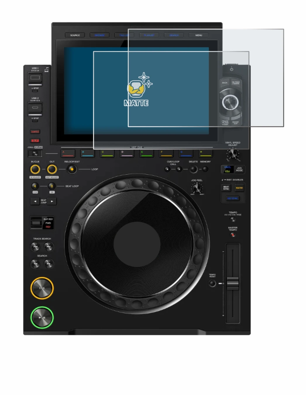 Abbildung des Geräts Pioneer CDJ 3000X mit einer Vielzahl des Displayschutzes.