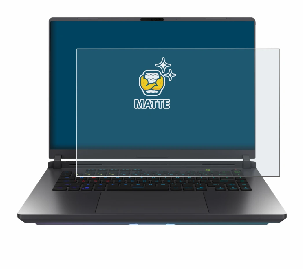 Abbildung des Geräts ASUS ROG Strix G16 2025 mit einer Vielzahl des Displayschutzes.