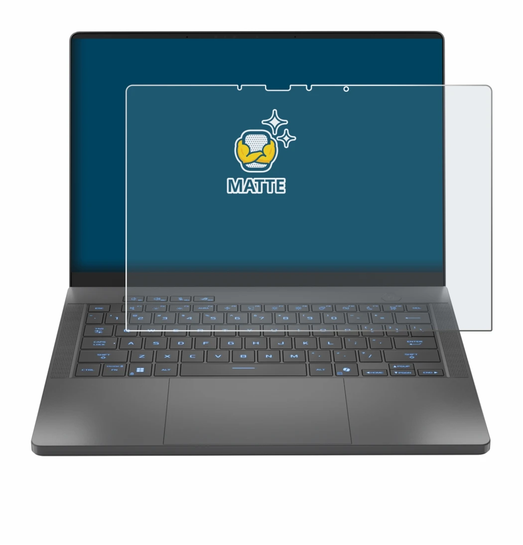 Abbildung des Geräts ASUS ROG Zephyrus G14 2025 GA403 mit einer Vielzahl des Displayschutzes.