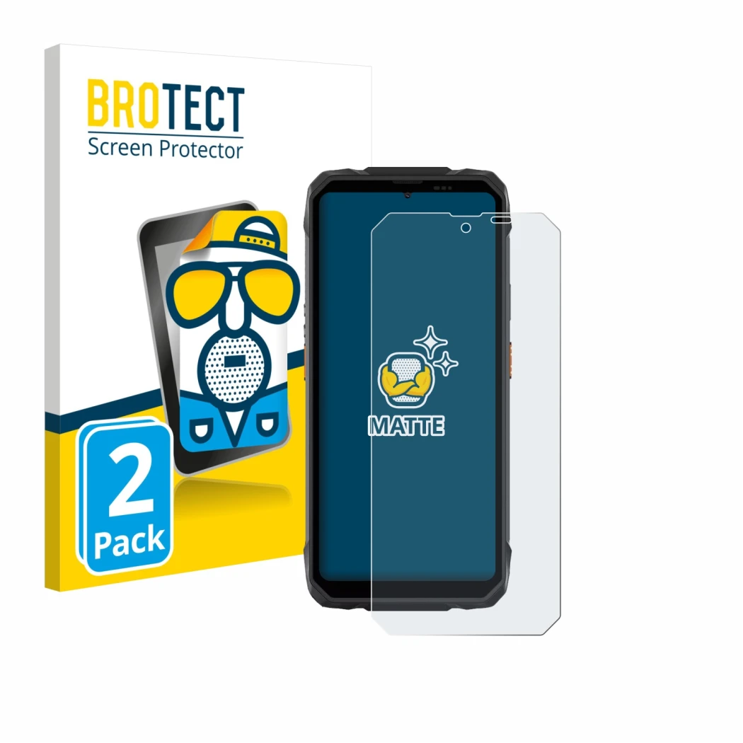 Vorderseite einer Produktverpackung mit dem Markenlogo BROTECT. Daneben ist das Gerät Blackview Rock 1 mit dem zugehörigen Dis