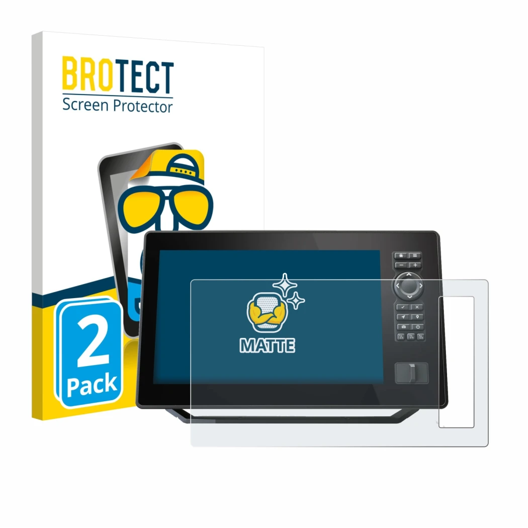 Vorderseite einer Produktverpackung mit dem Markenlogo BROTECT. Daneben ist das Gerät Humminbird Xplore 9 mit dem zugehörigen