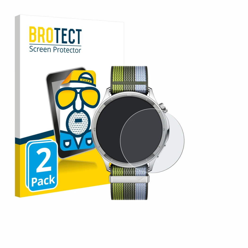 Vorderseite einer Produktverpackung mit dem Markenlogo BROTECT. Daneben ist das Gerät Oppo Watch S mit dem zugehörigen Display