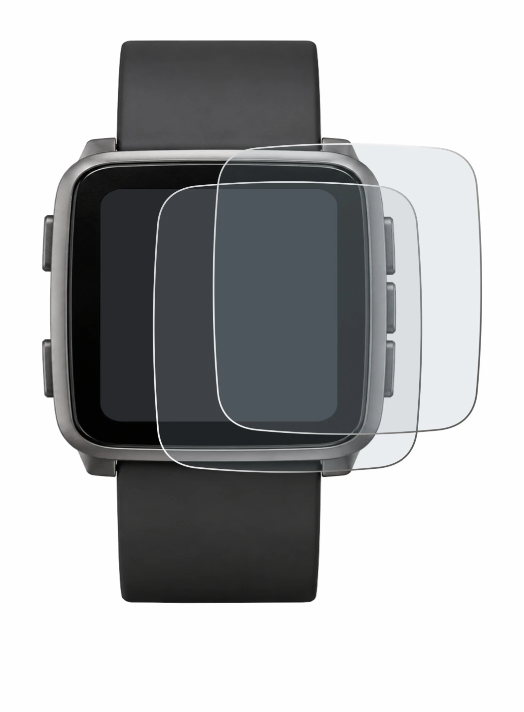 Abbildung des Geräts Pebble Time 2 2026 mit einer Vielzahl des Displayschutzes.
