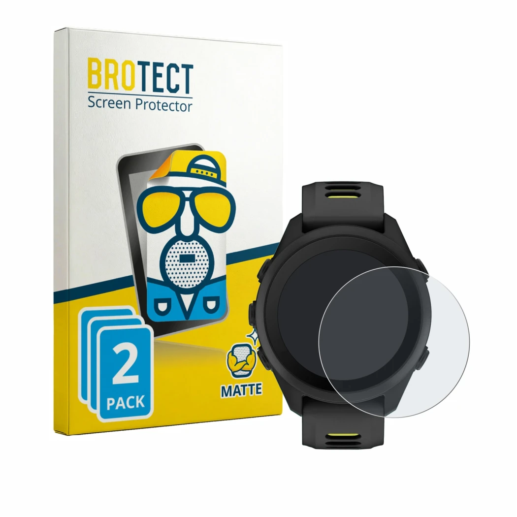 Vorderseite einer Produktverpackung mit dem Markenlogo BROTECT. Daneben ist das Gerät Garmin Forerunner 170 mit dem zugehörige