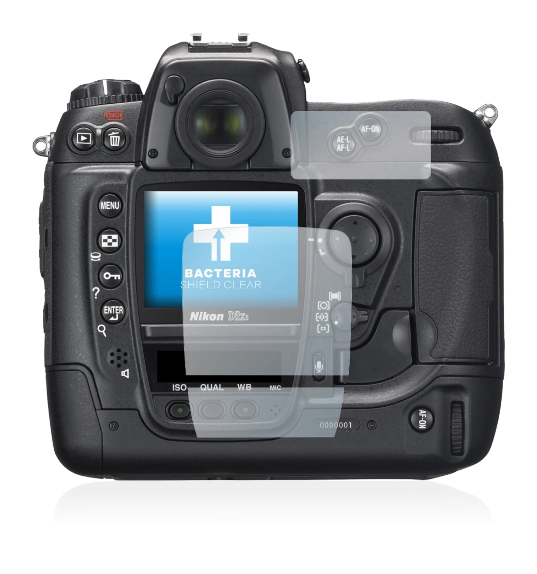 Abbildung des Geräts Nikon D2X mit einer Vielzahl des Displayschutzes.