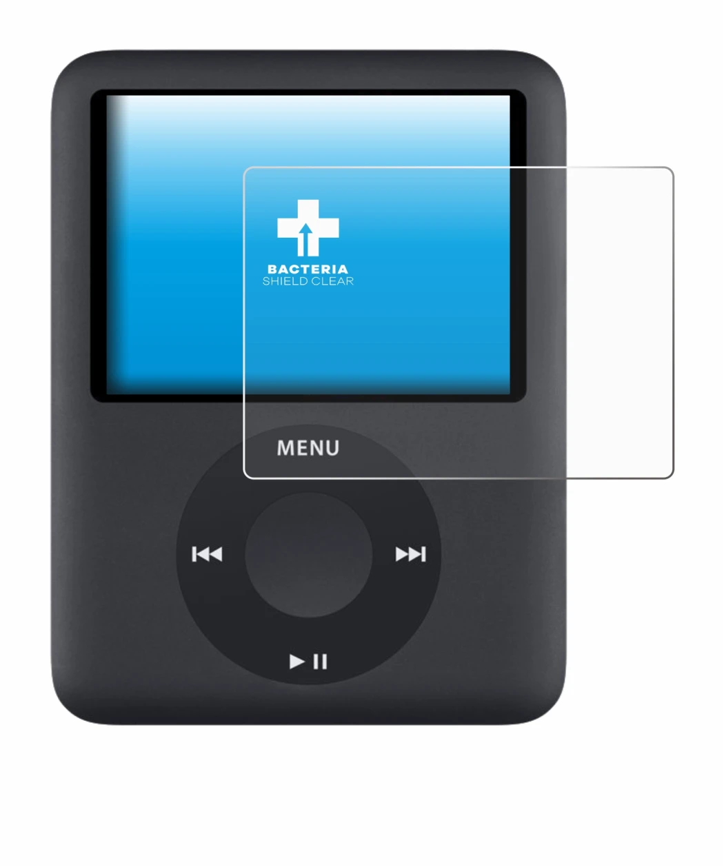 Abbildung des Geräts Apple iPod nano (3. Gen.) mit einer Vielzahl des Displayschutzes.