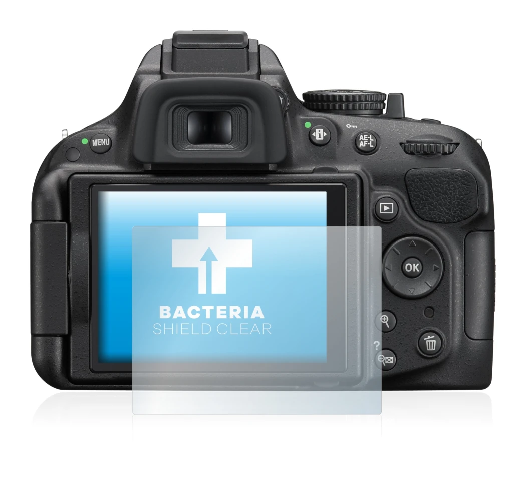 Abbildung des Geräts Nikon D5200 mit einer Vielzahl des Displayschutzes.