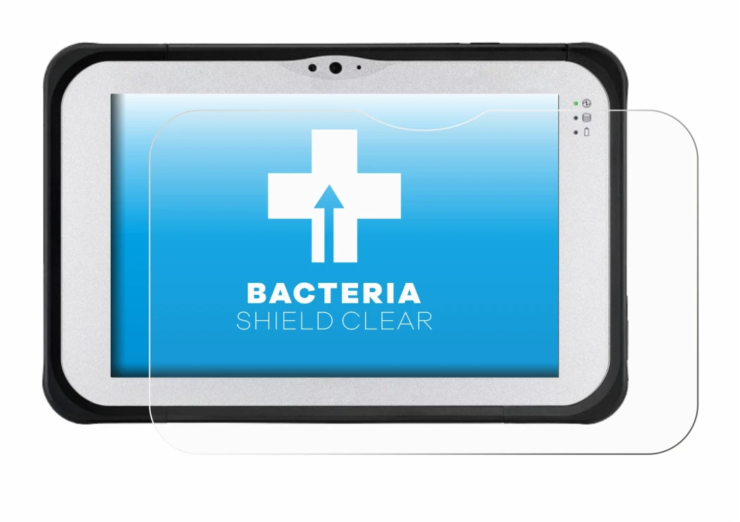 Abbildung des Geräts Panasonic Toughpad FZ-M1 mit einer Vielzahl des Displayschutzes.