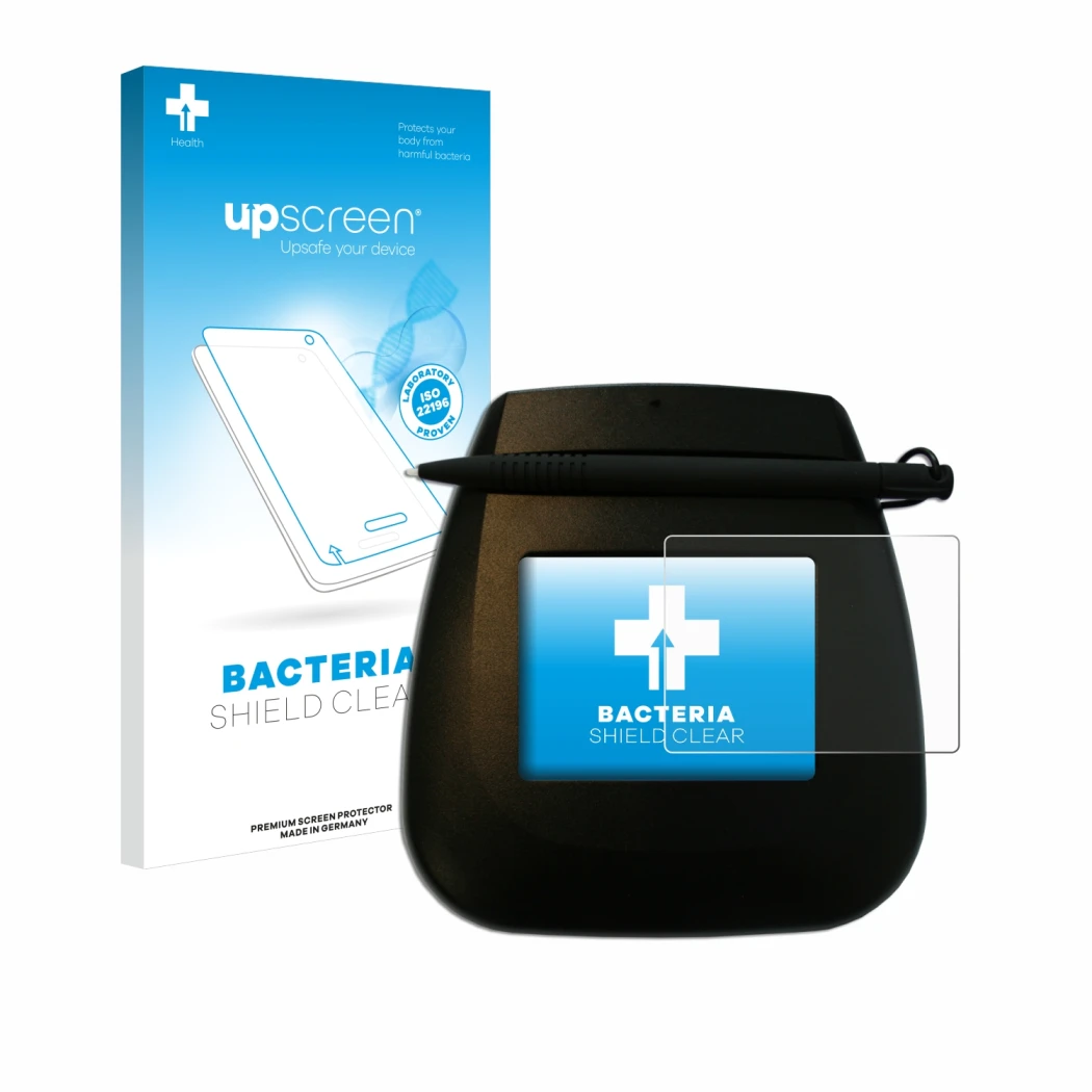 Vorderseite einer Produktverpackung mit dem Markenlogo upscreen. Daneben ist das Gerät ePadLink ePad Ink mit dem zugehörigen D