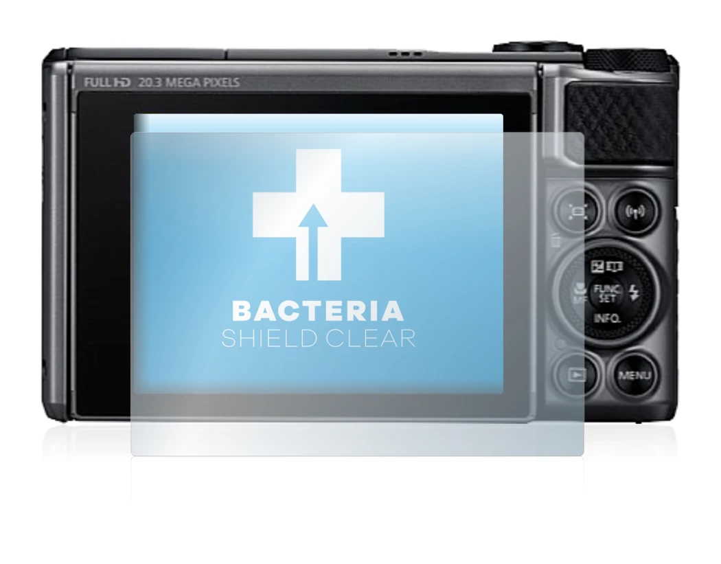 Abbildung des Geräts Canon PowerShot SX730 HS mit einer Vielzahl des Displayschutzes.