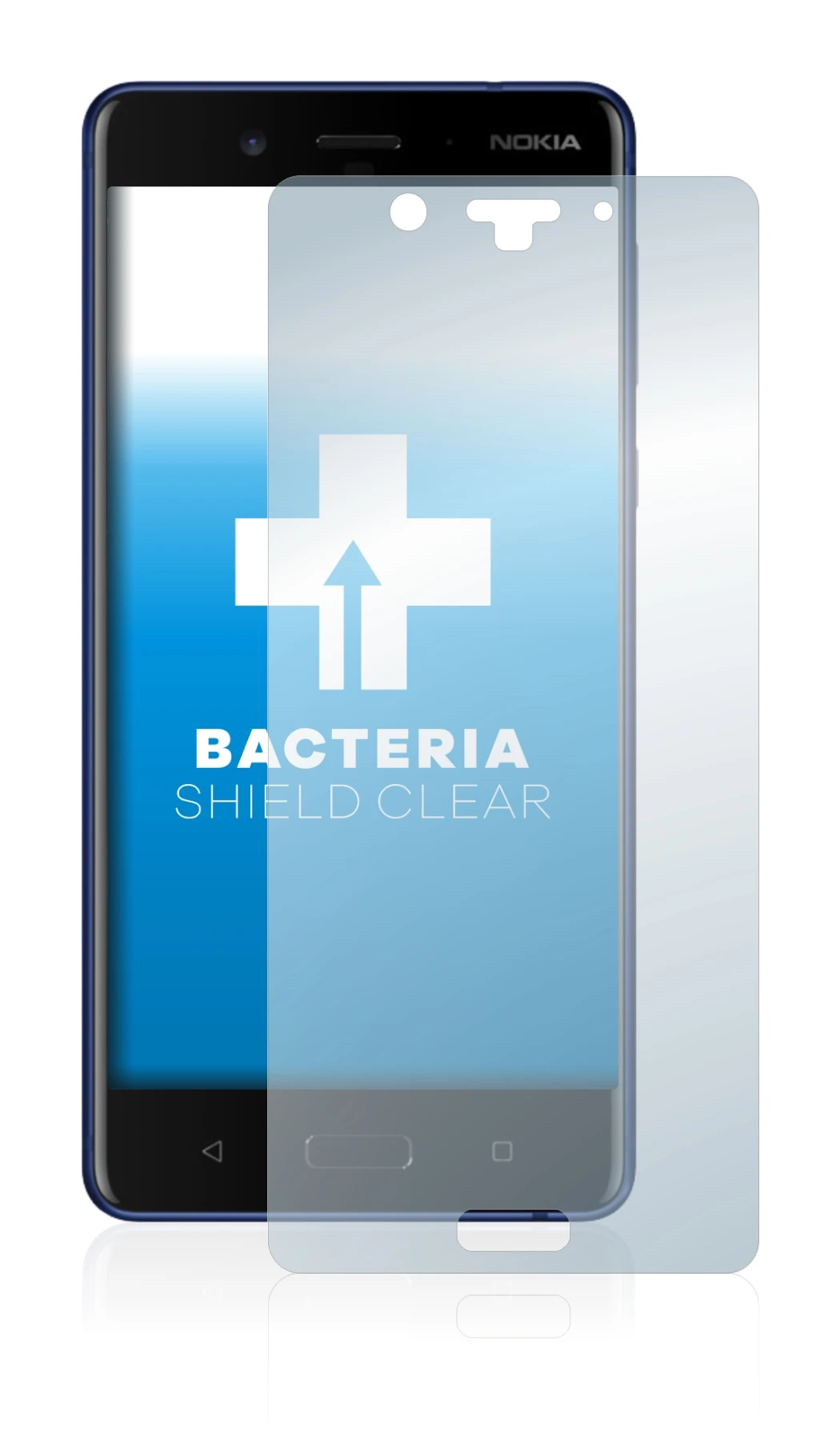 Abbildung des Geräts Nokia 8 mit einer Vielzahl des Displayschutzes.
