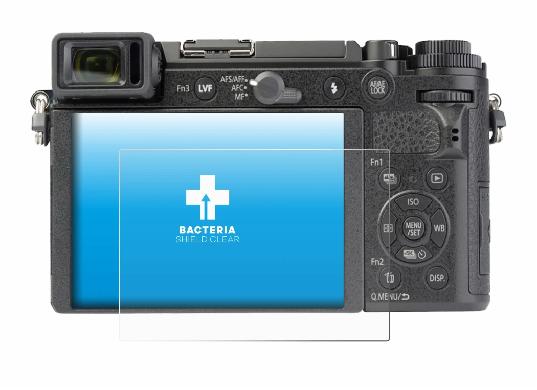 Abbildung des Geräts Panasonic Lumix DC-GX9 mit einer Vielzahl des Displayschutzes.