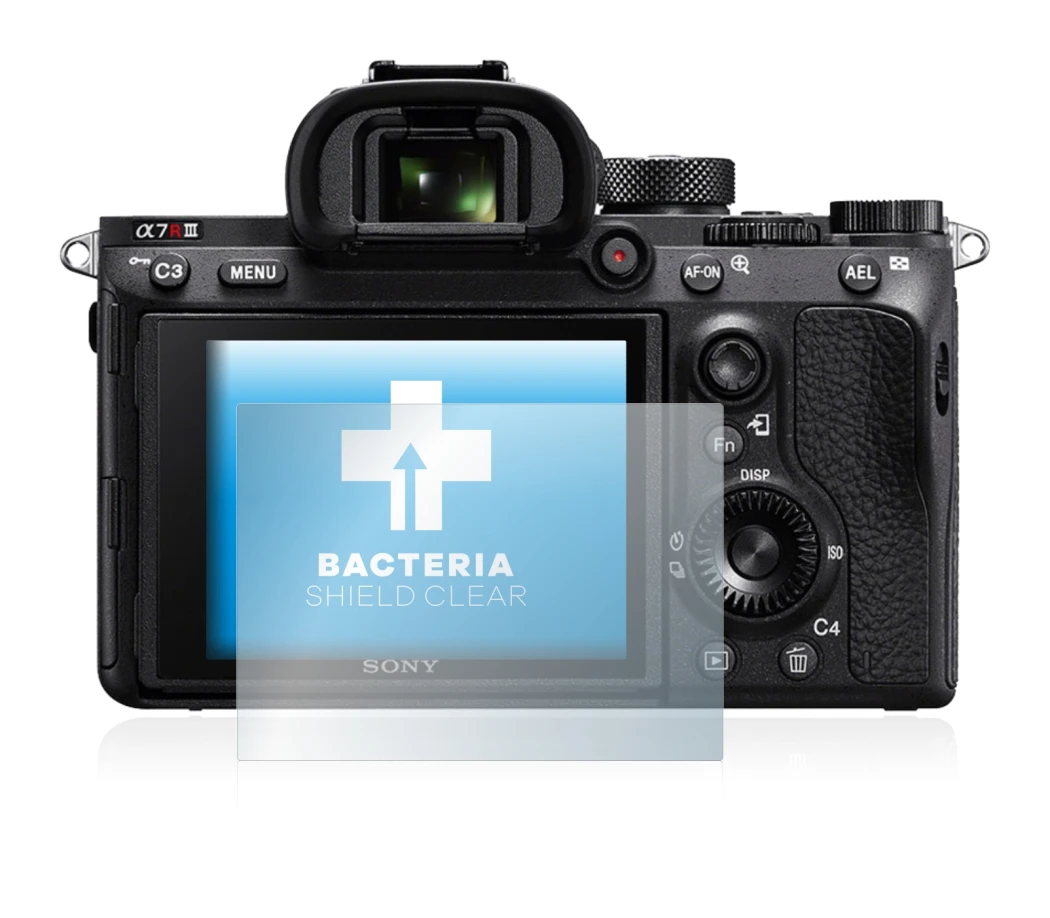 Abbildung des Geräts Sony Alpha 7R III mit einer Vielzahl des Displayschutzes.