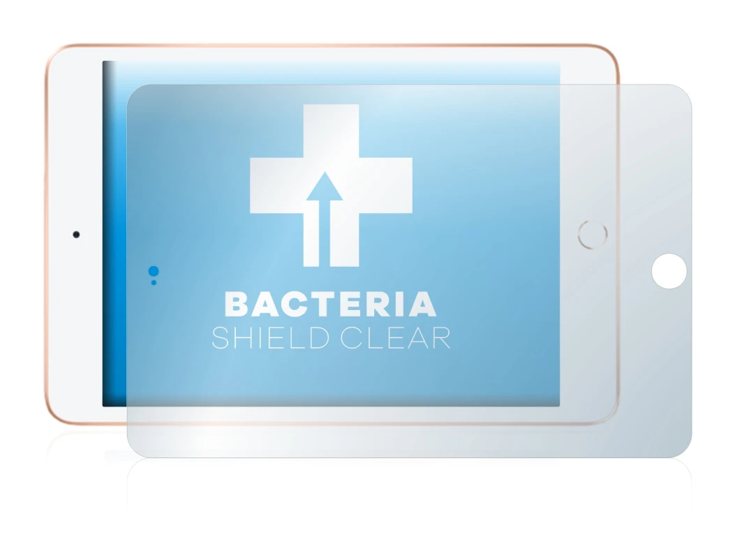 Abbildung des Geräts Apple iPad Mini 5 2019 (im Querformat, 5. Gen.) mit einer Vielzahl des Displayschutzes.