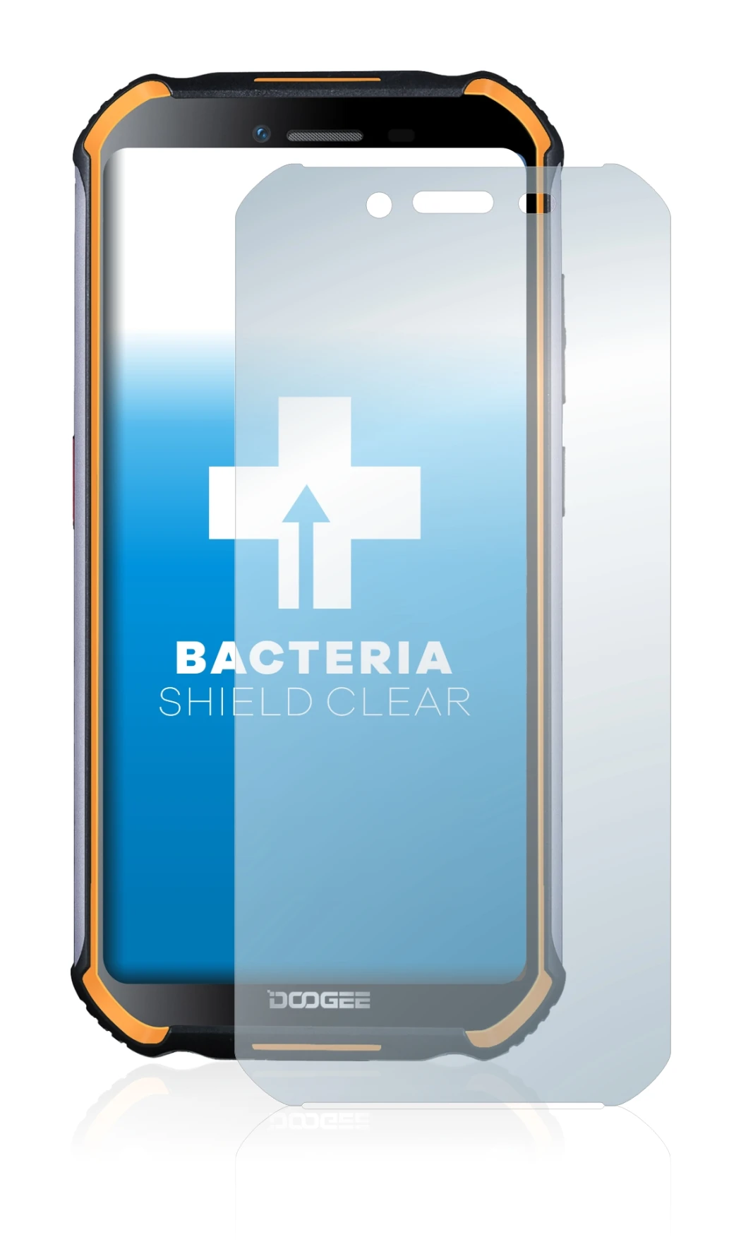 Abbildung des Geräts Doogee S40 mit einer Vielzahl des Displayschutzes.