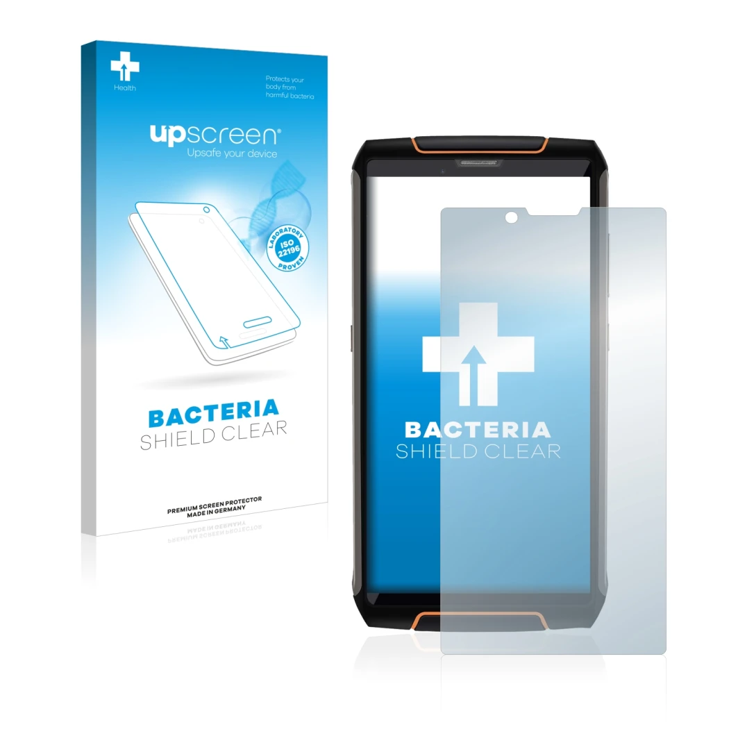 Vorderseite einer Produktverpackung mit dem Markenlogo upscreen. Daneben ist das Gerät Cubot King Kong 3 mit dem zugehörigen D