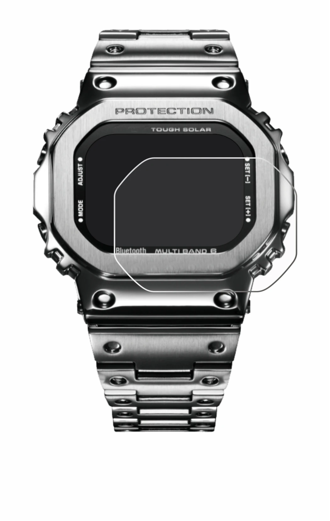 Abbildung des Geräts Casio G-Shock GMW-B5000D-1ER mit einer Vielzahl des Displayschutzes.