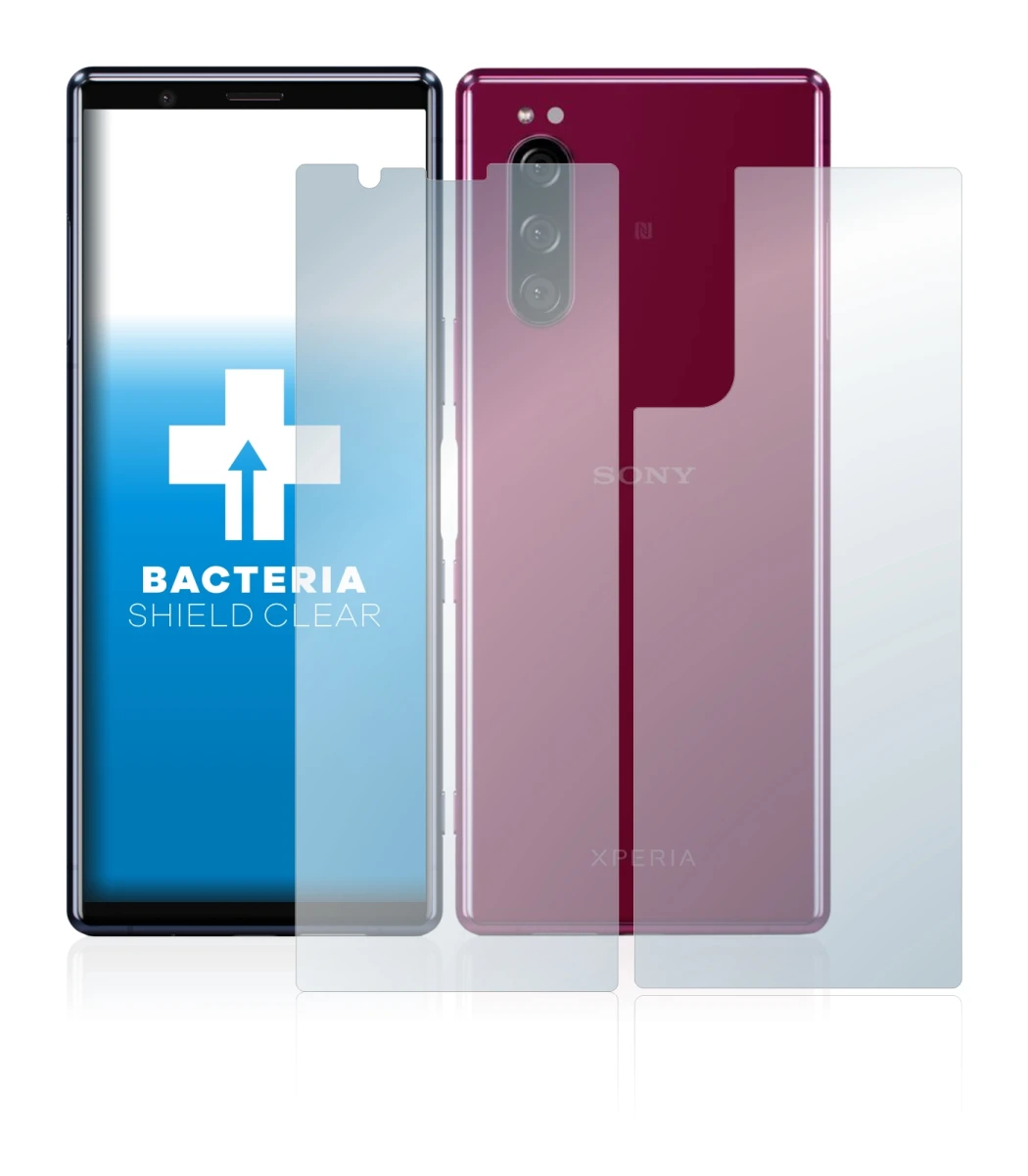 Abbildung des Geräts Sony Xperia 5 (Display+Rückseite) mit einer Vielzahl des Displayschutzes.