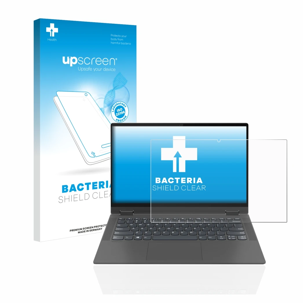 Vorderseite einer Produktverpackung mit dem Markenlogo upscreen. Daneben ist das Gerät Lenovo IdeaPad Flex 5 14